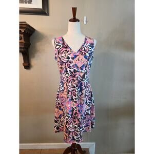 Talbots Women's Pink V-Neck Sleeveless Jersey Knit Dress SZ Large Resortwear